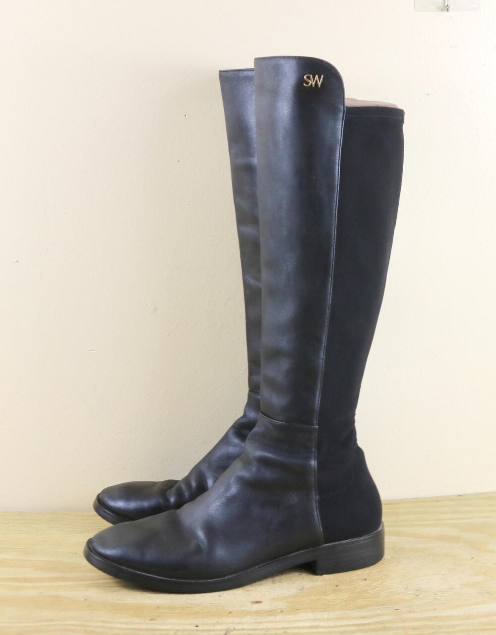 Stuart Weitzman Boots 7B Black Leather Keelan Knee High Pull On Shoes